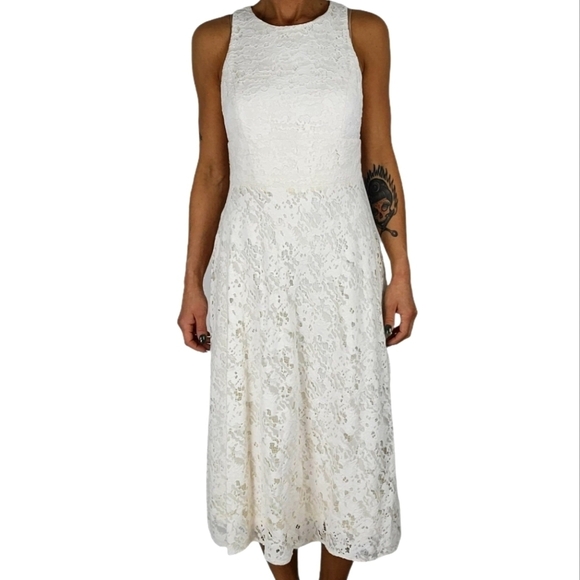 Donna Karan Lace Dress Size 8 White Layer Midi - Picture 3 of 7